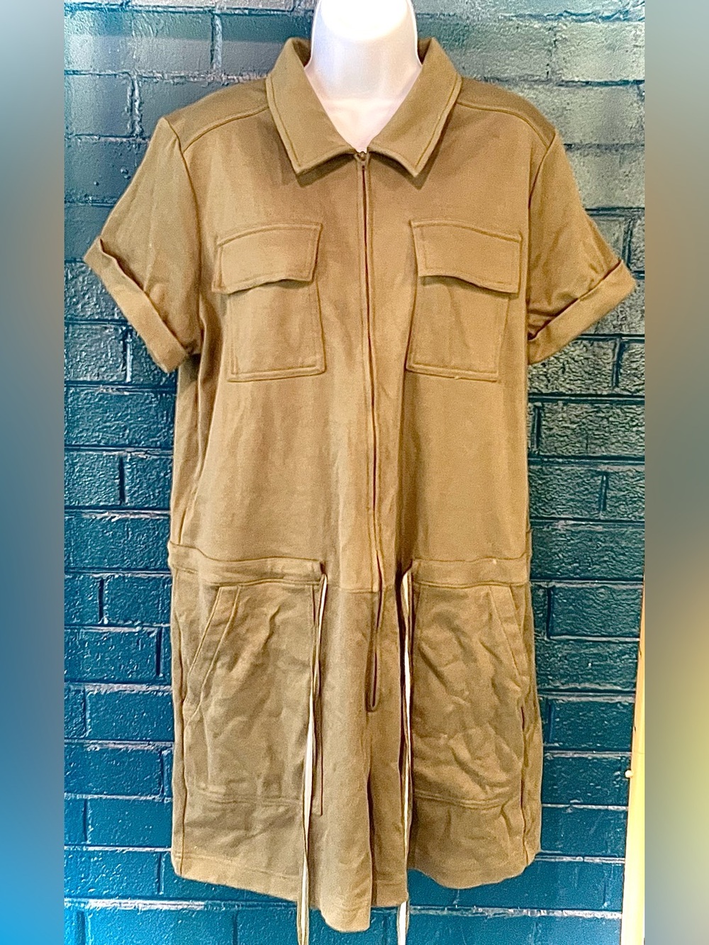 Women's Cargo Utility Jumpsuit in Brown - Casual Short Sleeve